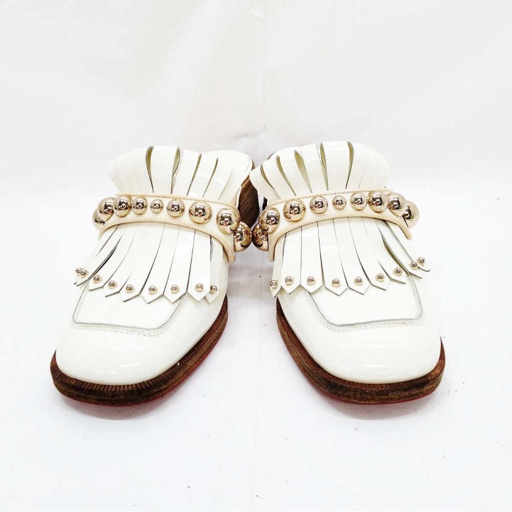 Christian Louboutin Octavian Studded Fringed Patent-Leather Mules White 35 - Picture 2 of 9